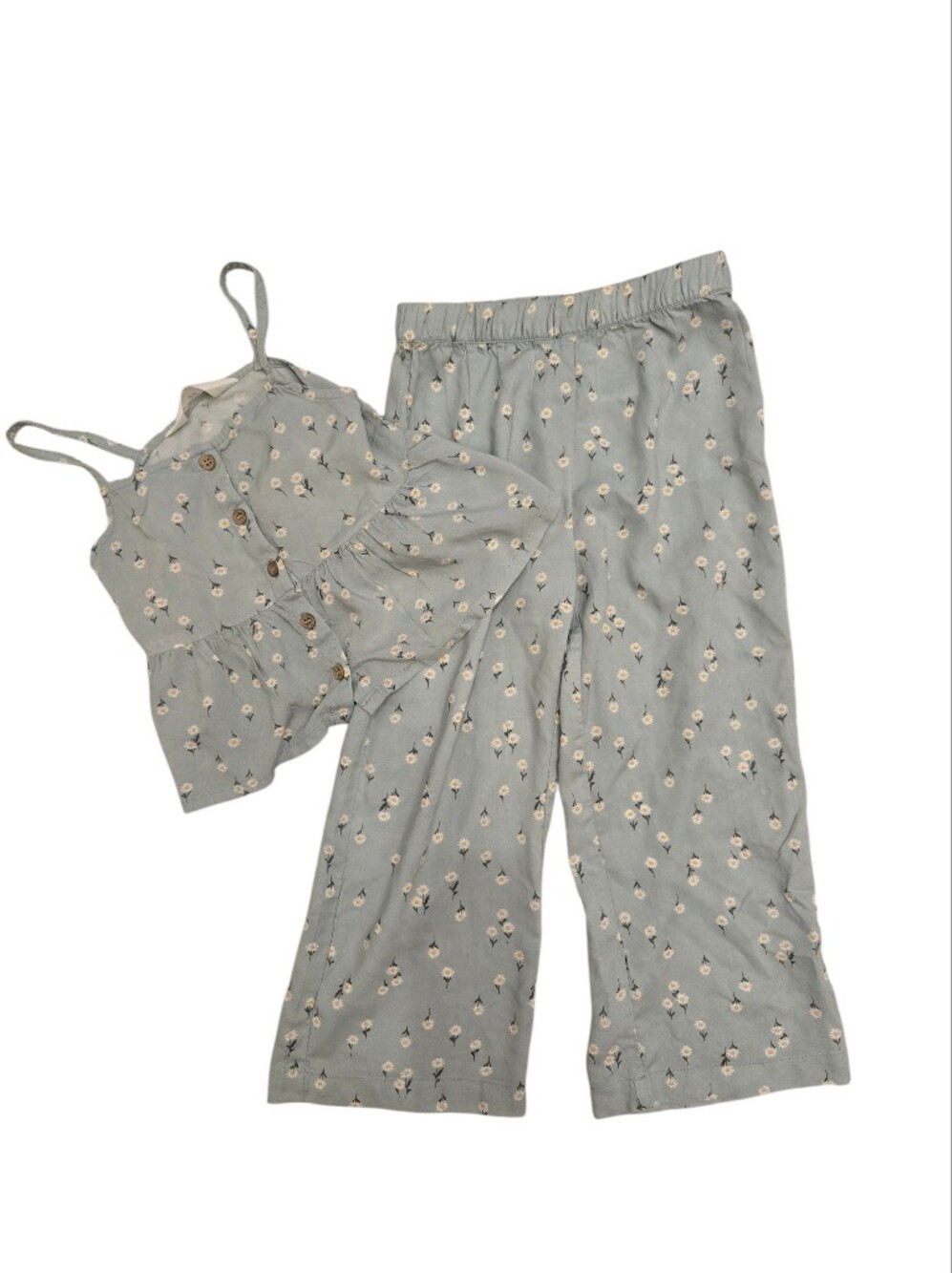 H&M Mint Green Floral Patterned Tank Top & Flowy Pants 2pc Set